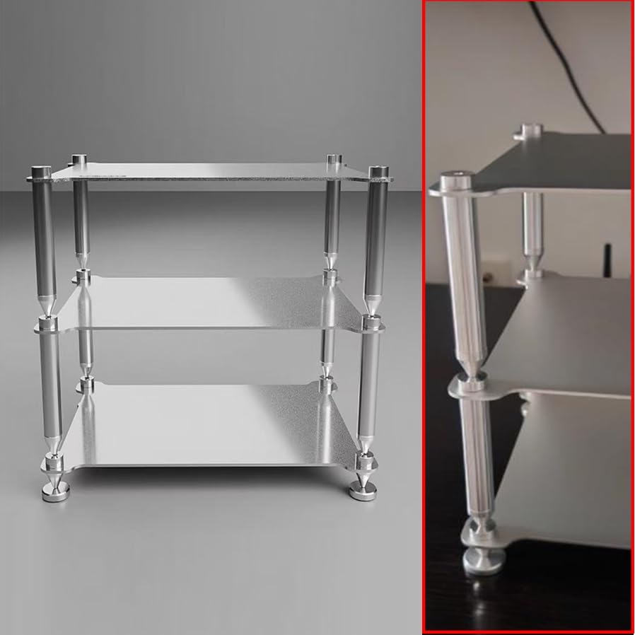 Desktop HiFi Audio Rack Metal Small AV Media Stand 3-Tier Desk Shelf Organizer Stereo Component Tower Cabinet Split Rack Holds for CD Record