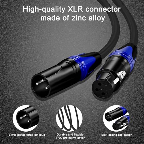 XLR Cable 3.3FT 2Pack Black- Premium Balanced Microphone Cable 3-Pin XLR Male to Female Mic Speaker Cable, Pure Copper and Plated Conductors - color: Black, size: 3.3FT 2Pack