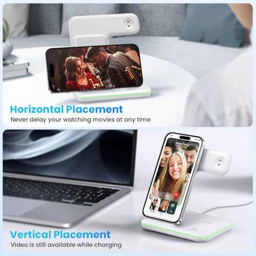 WAITIEE Foldable Wireless Charger for iPhone 17 16 15 14 13 12 11 X 8, 3 in 1 Charging Station for Apple Watch & for AirPods(White) - color: White