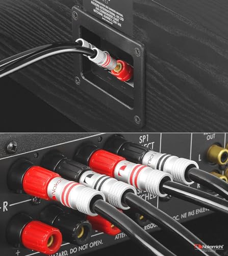Nakamichi 24k Gold Plated Banana Plugs Speaker Cables 99.9% OFC (6 Feet) | Oxygen-Free Copper, Excel Series, Amplifier Heavy Duty Braided In-Wall CL2 Rated Wires - Black (12AWG / 6ft / 1.8m) 2-Pack - color: Black, size: 12 AWG (6-Feet)