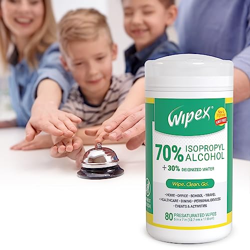 Wipex Alcohol Wipes with 70% Isopropyl Alcohol, 80 CT Lint-Free Cloth in Sealed Canister to clean Surfaces, Electronics, Computer Screens, Glasses, 80 Count - size: 80 Count (Pack of 1)