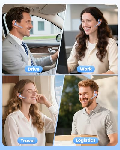 Bluetooth Headset,72H Work Single-Ear Wireless Earpiece for Cell Phone Call | 2 Charging Ways & 500mAh Charging Case,Dual Mic ENC Noise Cancel, Mute Button,V5.1 Hands-Free for Phone and Laptop - color: Light blue, style: M54