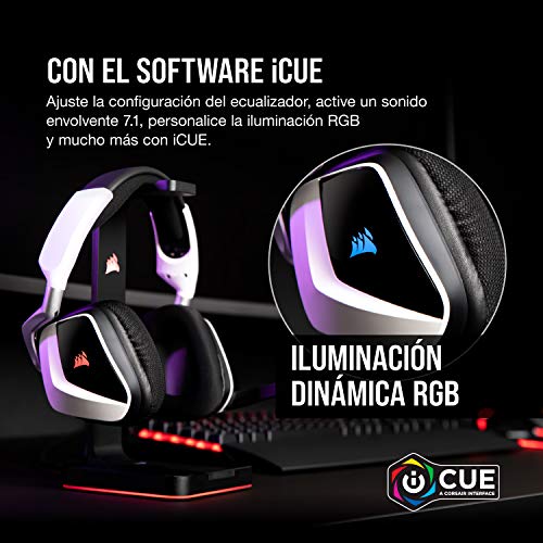 Corsair Void RGB Elite Wireless Gaming Headset – 7.1 Surround Sound – Omni-Directional Microphone – Microfiber Mesh Earpads – Up to 40ft Range – iCUE Compatible – PC, Mac, PS5, PS4 – White - color: White, style: RGB Wireless