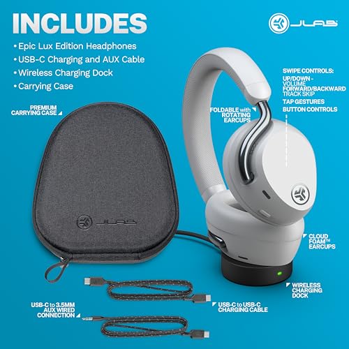 JLab, Epic Lux Lab Edition, Wireless Over Ear Headphones, Active Noise Cancelling, Hi-Res Audio, Cloud White - color: Cloud White