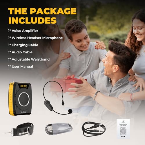 Waterproof Voice Amplifier Wireless with UHF Microphone Headset M801 20W | Portable Speaker Microphone with TWS Stereo, SOS, Recording – Rechargeable Bluetooth 5.0 PA System for Teachers, Tour Guides