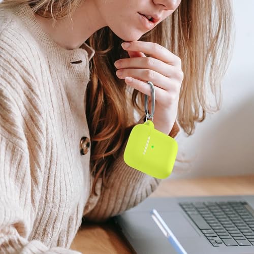 for AirPods Case Cover, Come with Cleaner Kit, Soft Silicone Protective Cover with Buckle, Compatible with AirPods 2nd 1st Generation Charging Case, Front LED Visible, Bright Yellow - color: C8-Bright Yellow