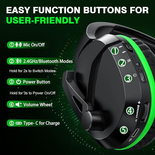 WolfLawS Wireless Gaming Headset with Mic for Xbox Series X|S Xbox One PS5 | 60H Playtime, Low Latency Bluetooth Headphones, Noise Cancelling Microphone, Lightweight Design for PC Mac Switch