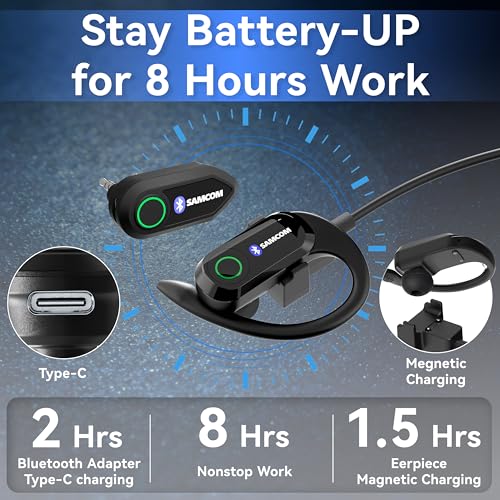 SAMCOM X7 Bluetooth Earpiece for Walkie Talkies Phone, 2 Pin K Plug Dongle | Wireless Headset with Mic for FPCN10A/FPCN30A/FPCN20A Two Way Radios, 6-8 Work Hours for Back to School (Radios Not Included)