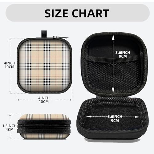 Square Data Cable Earbud Charger Coin Storage Bag Shockproof and Drop-Proof EVA Material Compatible with AirPod(Camel Plaid) - color: Camel plaid