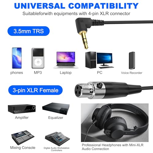 XMSJSIY Mini XLR to 3.5mm Stereo Audio Cable 90 Degree Right Angle 1/8" TRS | to Mini XLR 3 Pin Female Headphone Spring Audio Coiled Cord for MP3 Players, Phones, Laptops - 0.5m /1.65 ft - style: Mini XLR 3 PIN