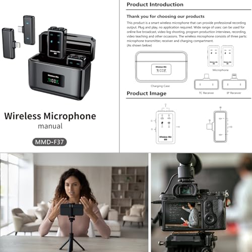 2-in-1 Mini Microphone for iPhone: Wireless Lavalier Microphones for iOS/Plug-Play Mini Mic with Noise Reduction, Lapel Microphone Plug-Play for Interview Video Podcast Vlog YouTube TikTok (F37)