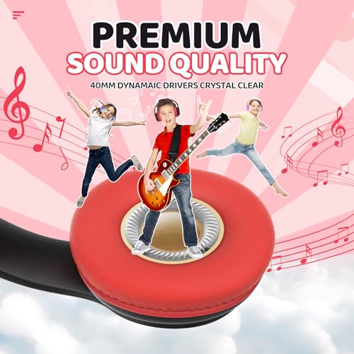 JoySpark Kids Bluetooth Headphones Over-Ear, 60Hrs, Built-in Mic-Black - color: Black