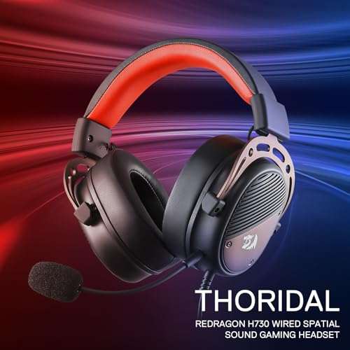 Redragon H730 USB Wired Gaming Headset - 53mm Drivers, 360° Spatial Sound, Detachable Noise-Canceling Microphone, Magnetic Replaceable Ear Cushions, Over-Ear Headphones Works for PC/PS4, Black - color: Black