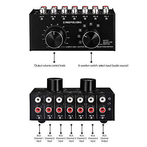 6-In-1-Out Audio Switcher Audio Signal Selector Box Splitter Distributor with Control RCA Jacks