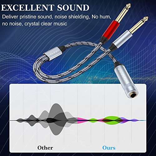 JOLGOO 1/4 Female Splitter, 6.35mm 1/4 in TRS Stereo Female to Dual 1/4 in TS Mono Male Breakout Cable, 30cm/12 inches - style: 1/4 Splitter Female to dual Male