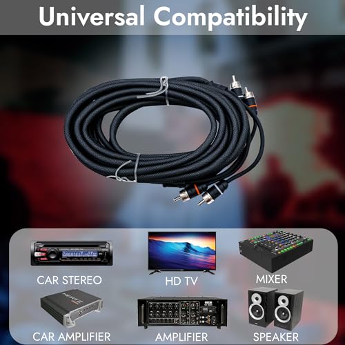 Premium Series 17ft. 2-Channel Car Audio RCA Cable – Double Shielded, Oxygen Free Copper, Noise Reducing Audio Cable for Amplifiers, Subwoofers, Speakers, and Processors – PRM17 - size: 17' (ft), style: 2-Channel