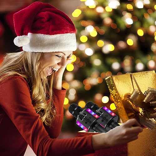 BONAOK Karaoke Microphone for Kids & Adults - Bluetooth Microphones Singing Mic with Disco Lights, Echo Effect, Built-in Speaker Portable Karaoke Player for Party Travel Gifts Q78(Black) - color: Black