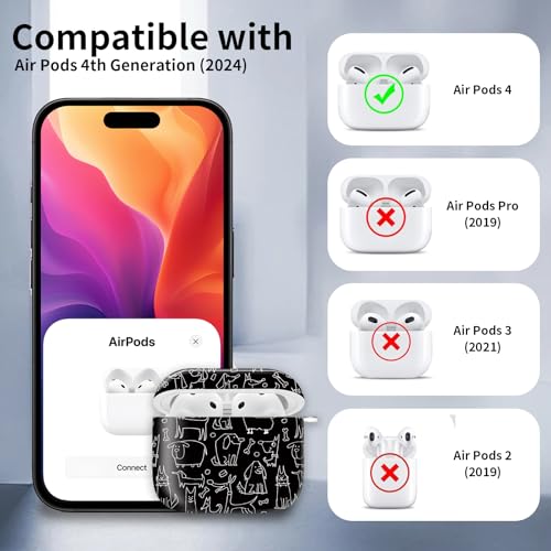 Cute Case Cover Compatible with AirPods 4th Generation 2024, Shockproof for Women & Girls with Cute Golden Round Buckle – Protective, Anti-Drop Design(Cute Dog Black) - color: Cute Dog Black
