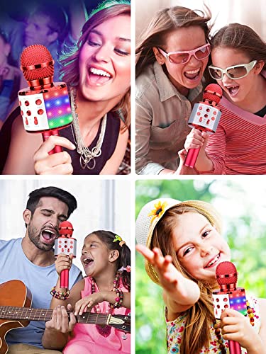 BlueFire 4 in 1 Karaoke Wireless Microphone with LED Lights, Portable Microphone for Kids, Great Gifts Toys for Kids, Girls, Boys and Adults (Red) - color: Red