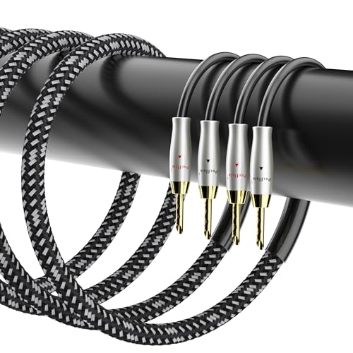 Preffair Speaker Cables 13AWG/2.5mm² HiFi Silver Plated Copper Wires with 8 BFA Style Gold Plated Banana Plugs for Amplifier, A/V Systems Theater,1 Pair (White-Black, 10 feet) - color: Silver, size: 10 feet