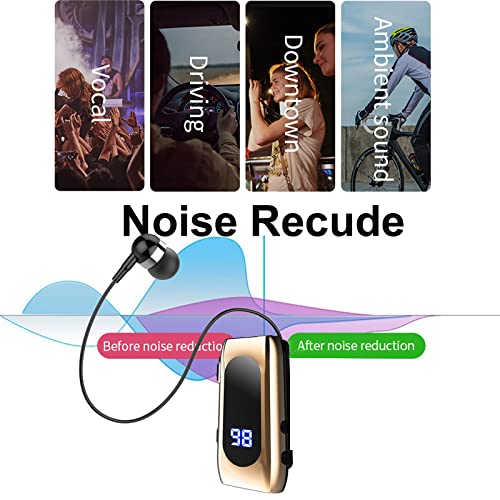 Retractable Wireless Headset Headphone Stereo Earphone V5.0 Noise Cancelling Mic Clip on Earpiece Comfortable HandsFree Headset 20Hrs Talking Time Sports Business Trucker Driver Earbud - color: Gold