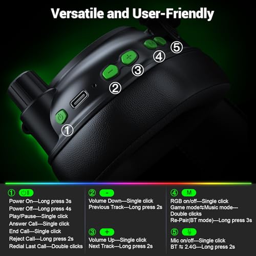 Krysenix Wireless Gaming Headset for Xbox Series,PC,PS5,PS4,Switch-Black | 50mm Drivers,2.4 GHz Wireless & Bluetooth 5.4 Gaming Headphones with Noise Canceling Microphone,RGB Lighting,1200mAh Battery - color: Black for XBOX
