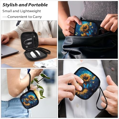 1 Pack Lightweight Headset Carrying Pouches Headphone Storage Bag for Overhead Headphones Gaming Headsets with A Smooth Zipper Hand Belt(Butterfly Sunflower) - color: Butterfly and Sunflower