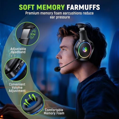 Tatybo Wireless Gaming Headset for PS5 PC, Dual Mode, Low Latency, Blue | 7.1 Surround Sound, Bluetooth+2.4GHz Dual Mode, Noise-Canceling Mic for FPS Battle Royale, 40Hrs for Switch, Mobile, Laptop - color: Blue
