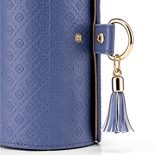 VLANDO Travel Jewelry Organizer, 3 Tier Roll Up Design, Hard Shell Storage | Stepped Sections Compartments Keep Jewelry Visible, Soft Lining Protect Pieces, Snap Closure, Travel Gift for Women Girl - color: Purple