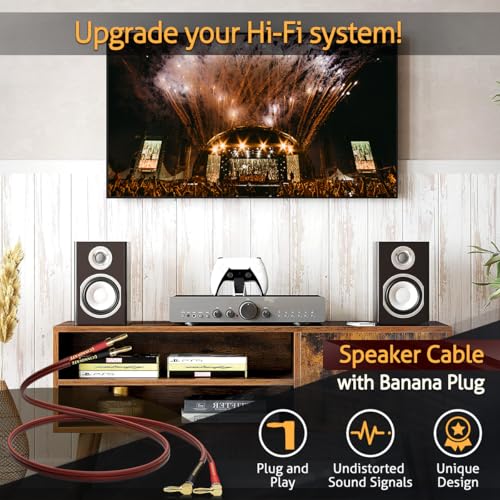 UCINNOVATE 2 Pack 14 AWG Copper Speaker Wire with Banana Plugs, 2X 2m HiFi OFC Speaker Cable with Gold-Plated Right Angle Banana Plugs, Audio Cable Speaker Cord for Audiophile Sound Amp (2m / 6.5FT) - size: 2 x 2m OFC Speaker Cable
