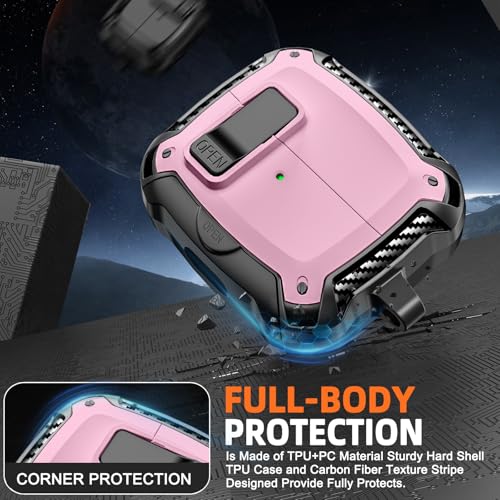 Safety Lock Case for Samsung Galaxy Buds3 FE/Pro/3 (Purple) | Compatible with MagSafe, with Phone Stand& Cleaning kit,Keychain, - color: Pink