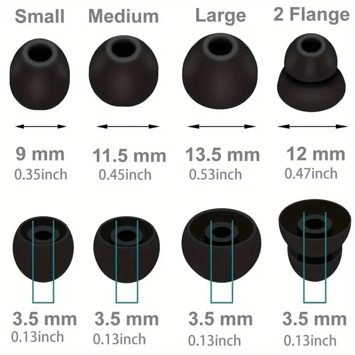 Zotech Replacement Earbud Tips for Beats Flex All-Day Wireless Earbuds, 8 Pairs (16pcs), Black, Small, Medium, Large, Double Flange