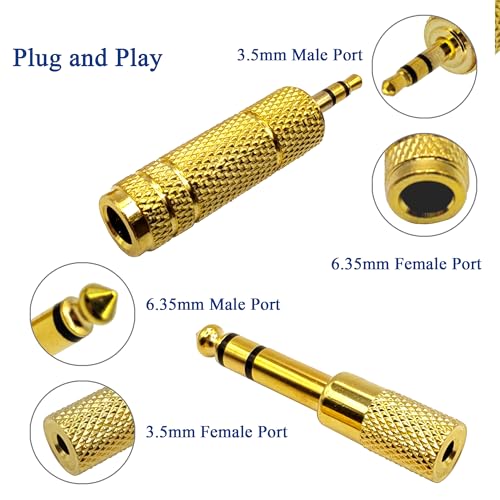 3.5MM Male to 6.35MM Female Adapter 1/4 to 1/8 Audio Jack Adapter for Guitar Headphone 4 Pack - color: Gold