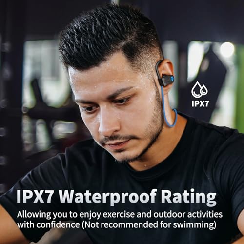 JOYWISE Wireless Headphones Bluetooth 5.3 Headphones with 16 Hours Playtime, Over-Ear Stereo Bass Earphones with Earhooks Headset, Sports Earbuds with Storage Bag for Running, Blue - color: Blue