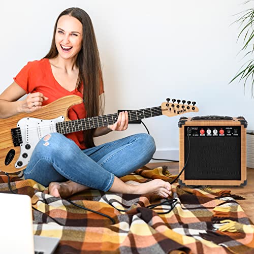 LyxPro Electric Guitar Amp 20 Watt Amplifier Built In Speaker Headphone Jack And Aux Input Includes Gain Bass Treble Volume And Grind - Natural - color: Natural, size: 20 Watt