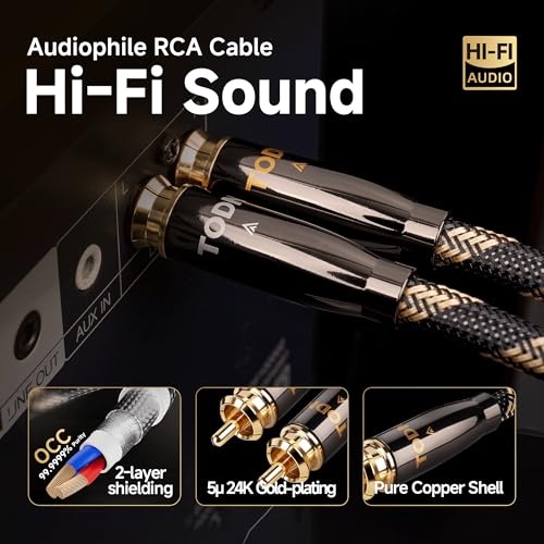 TODN 5m OCC RCA 케이블 쌍, HiFi 스테레오 오디오용 듀얼 차폐 | 99.9999% OCC, 24K 금 도금, RCA to RCA, 수에서 수, 왼쪽 및 오른쪽 채널, 턴테이블/CD/DVD/앰프/자동차 오디오용 - color: OCC-MAX, size: 16.4ft/5m