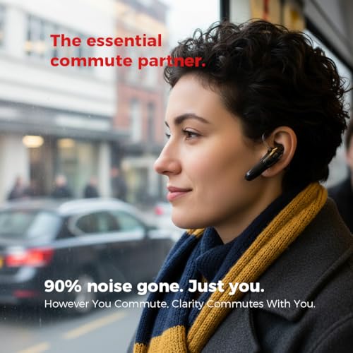 Bluetooth Headset with 38H Talk Time, Dual Mic Noise Cancelling - color: Black