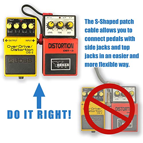Flat Low Profile Guitar Patch Cable 8 inch for Effects Pedals, S-Shape, 1/4 inch Right-Angle, White, 3-Pack - color: White, size: 8"(S-Shaped)
