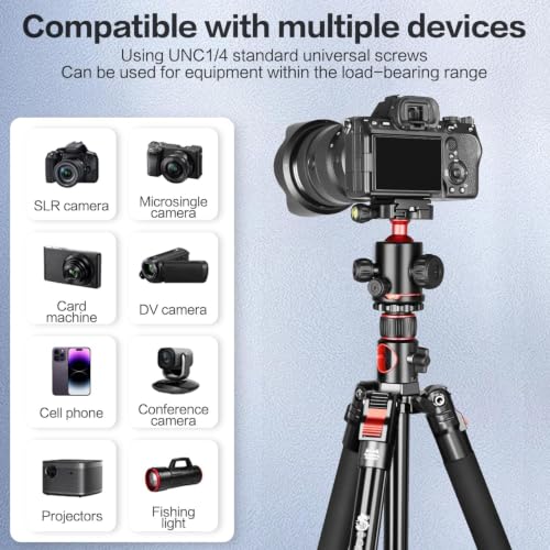 FreeSea MT-339 72" Camera Tripod with Detachable Monopod | 360° Ball Head & Quick Release Plate, Aluminum Alloy, 15KG Load Capacity, for DSLR & Video Camera, with Storage Bag