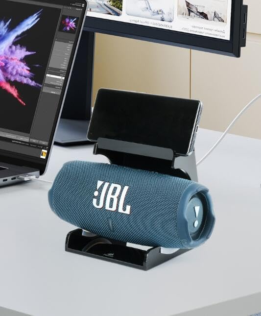 Coyktonty Acrylic Desktop Speaker Stand for JBL Charge6/5/4/iPhone, Clear Table Holder for Speaker and Smartphone (Black) - color: Black