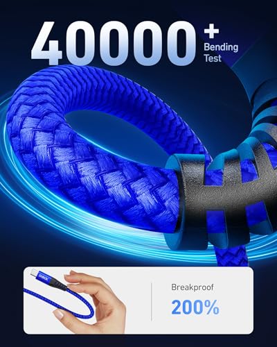 USB A to USB C 케이블 60W 고속 충전 [2팩 1.8m(6피트), USB to USB C 케이블 | CarPlay, USB 타입 C 아이폰 충전기 내구성이 뛰어난 브레이드 USBC 코드 아이폰 17/16/15/프로 맥스/삼성 갤럭시 S23 및 기타용 - 블루 - color: 블루., size: 6피트, style: USB A to USB C