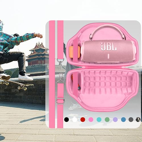 co2CREA Case for JBL Charge 6 Portable Bluetooth Speaker, Pink | High-Density Foam Padding, Reinforced Handle, Detachable Shoulder Strap, Compact Lightweight Design, Dust Protection - color: Pink Case