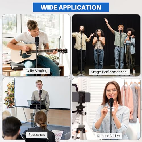Relaxweex 4 Pcs Tripod Microphone Stand Kit for Bands & Studios Boom Arm Floor Mic Stand Adjustable Height 31.5-67 inch with Weighted Round Base, 4 Carrying Bag and 8 Mic Clips for Karaoke Church