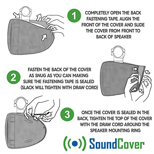 Marine Wakeboard Tower Speaker Covers for 6.5” Round or 6x9” Oval Speakers – 210T Polyester w/ Silver UV Coating – Water-Resistant, Double-Stitched with Drawcord, Drainage Eyelets – Medium (Set of 2) - size: Medium