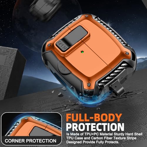 Safety Lock Case for Samsung Galaxy Buds3 FE/Pro/3 (Orange) | Compatible with MagSafe, with Phone Stand& Cleaning kit,Keychain, - color: orange