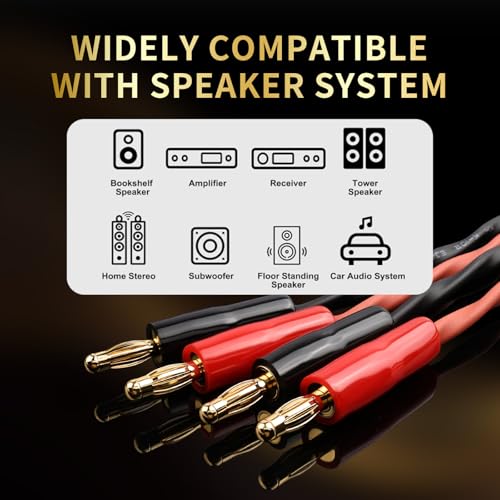 13 AWG Speaker Cable with Banana Plugs for Audiophile 6.56ft | 6N OFC Core, 24K Gold-Plated Plugs, Speaker Wire with Connectors for Amplifiers, AV Receivers, and Home Theater - size: 6N 6.56ft/2m