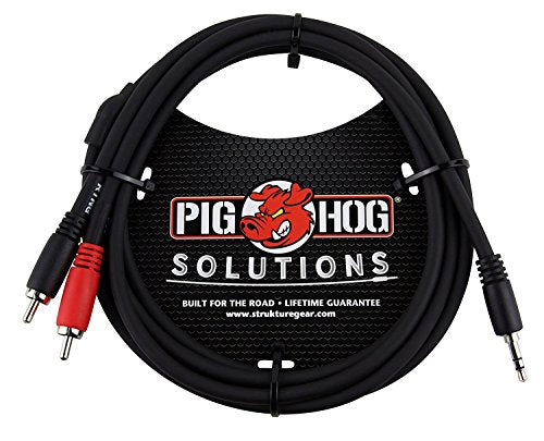 Pig Hog PB-S3R03 3.5 mm - 듀얼 RCA (수) 스테레오 브레이크 아웃 케이블, 0.9m(3피트) - size: 3 ft