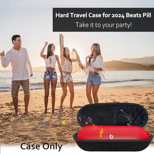 Hard Carrying Case for Beats Pill 2024 Bluetooth Speaker,Shockproof Protective Travel Case with Foam Padding and Mesh Pocket for New Beats Pill Accessories,Black