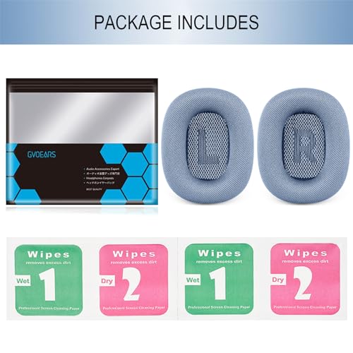 GEVO Upgraded Ear Cushions Replacement Earpads for AirPods Max 1 & 2 Headphones, Mesh Fabric Ear Pads Ear Covers Cups with Memory Foam and Magnet for AirPods Max 1 & 2 (Sky Blue) - color: Sky Blue