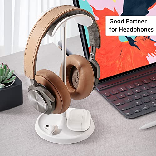 Headphone Stand, Curved Headset Stand with Storage Tray, Heavy Base Gaming Headset Holder for AirPods Max, AirPods, AirPods Pro, Beats, Bose, Sennheiser, Sony and More (White) - color: White